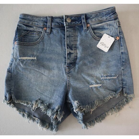 Free People OB963098 Women's Sz 26 Blue CRVY Vintage Denim Button-Fly Shorts - Picture 1 of 8